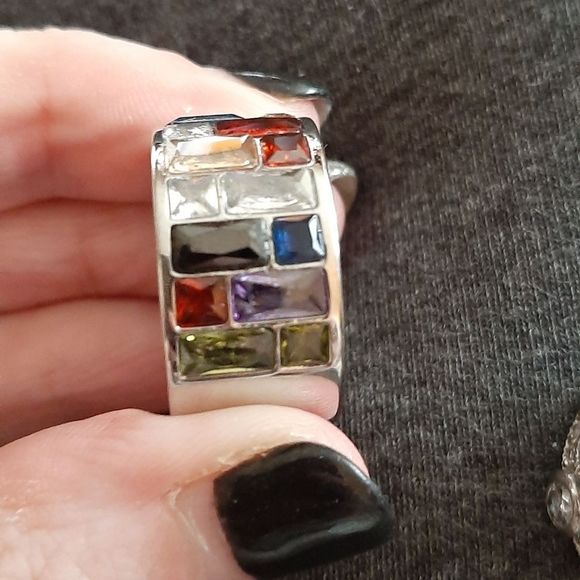 Silver solid titanium multi color Swarovski crystal boho ring sz 9 new - Picture 6 of 10